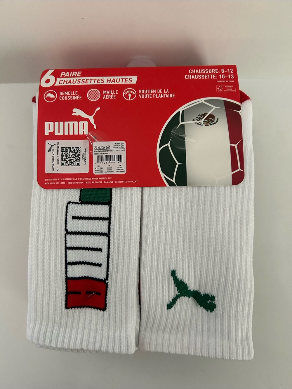 Mexico Puma Men’s Crew Socks 6-Pack - Picture 3 of 9